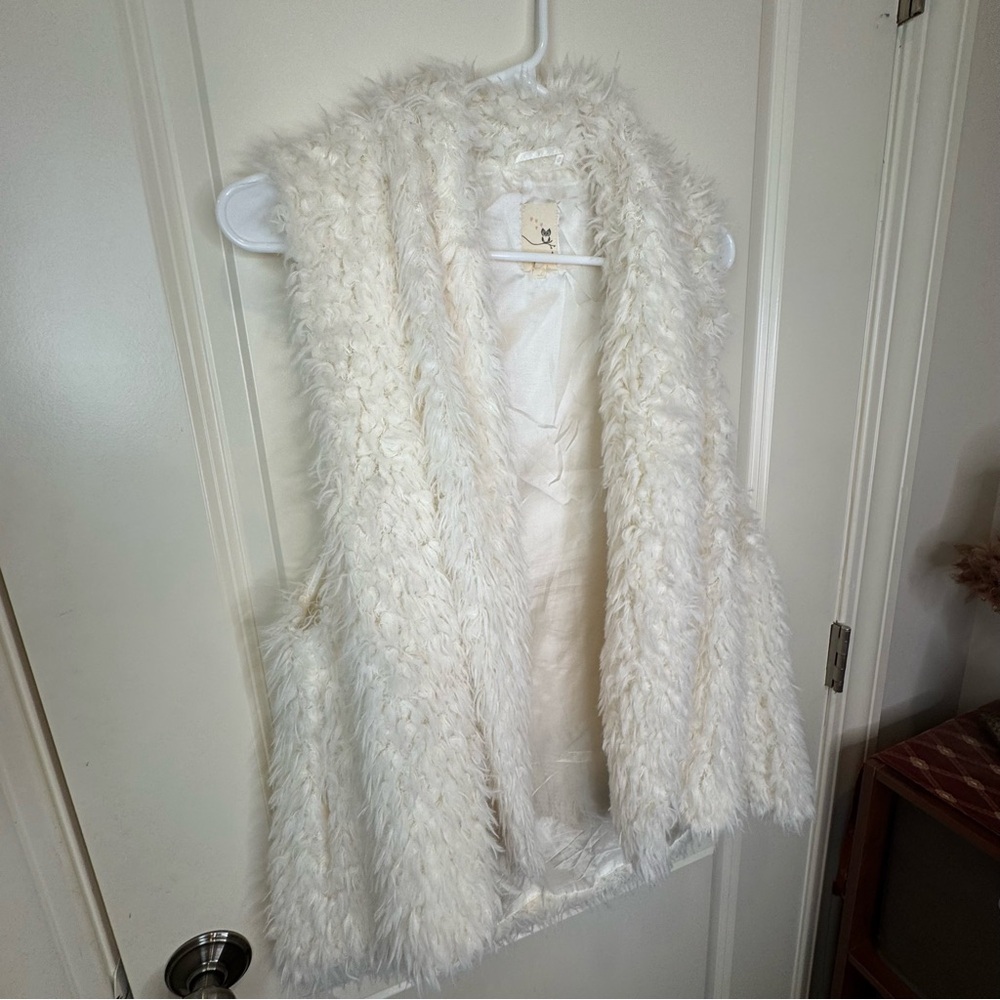 Pink Owl Faux Fur Swing Vest Ivory Size L - Picture 4 of 14